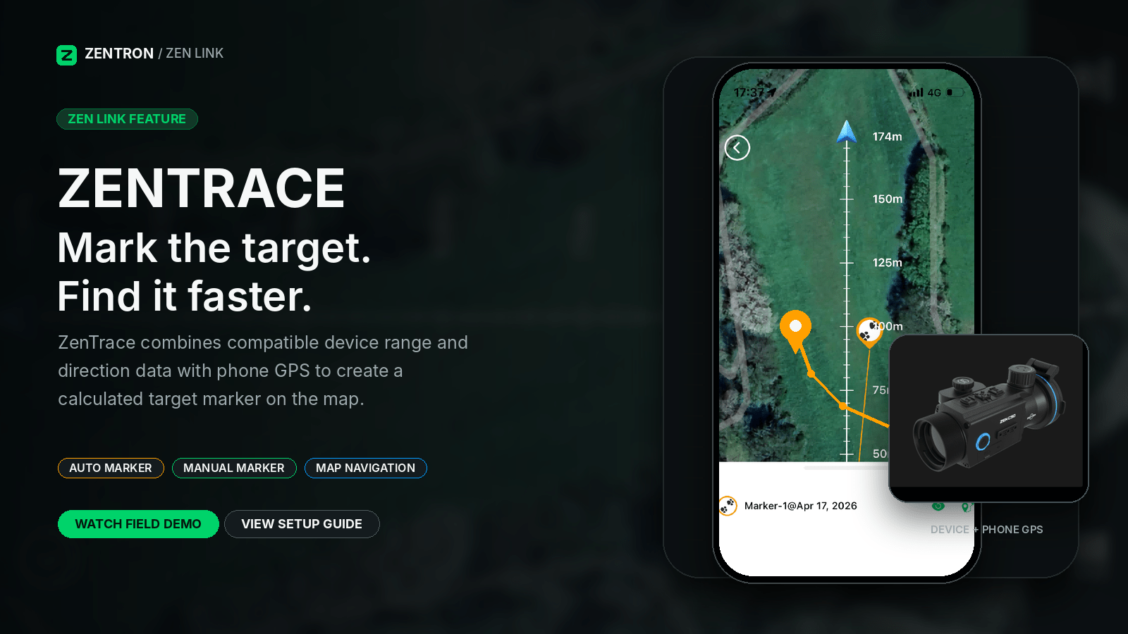 ZenTrace target marking and map navigation preview